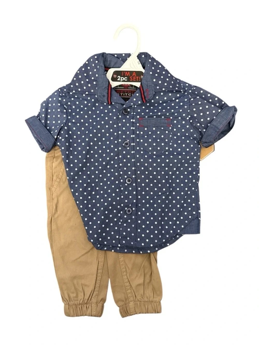 Retro Stitch Polka Dot Navy Short-Sleeve Shirt Set for Kids Size 12 Months Nwt
